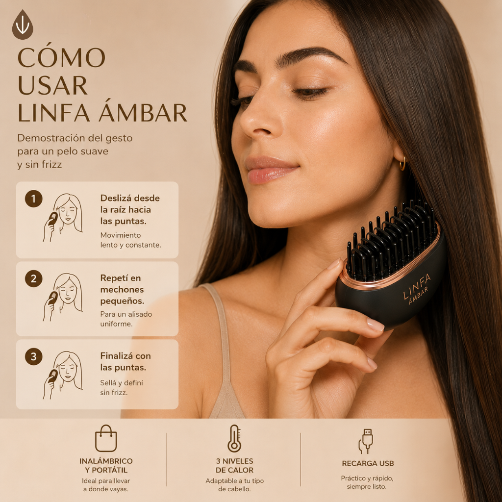 Linfa Ámbar | Cepillo Alisador Portátil Inalámbrico
